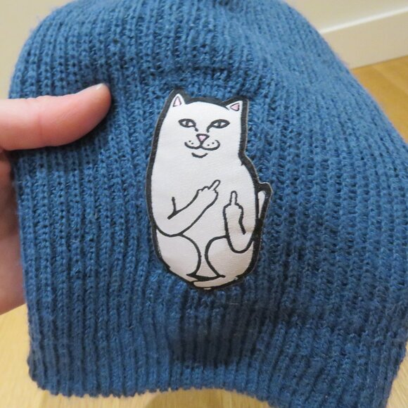 RIPNDIP Lord Nermal Cat Ribbed Knit Beanie Hat in Teal Blue Street Fall Unisex - Picture 3 of 7